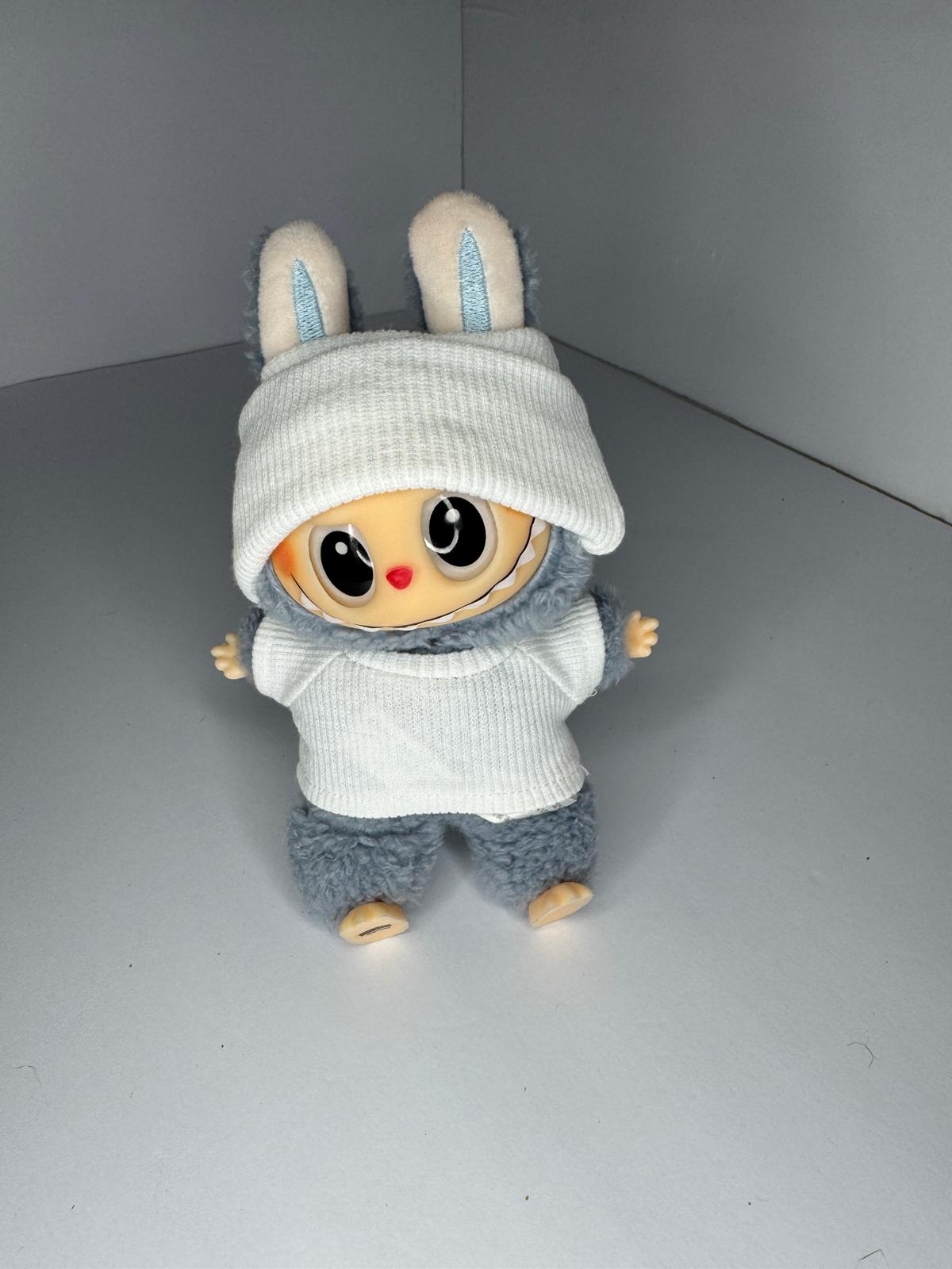 Labubu White Hood & Overalls Set – Cozy Textures with Playful Charm