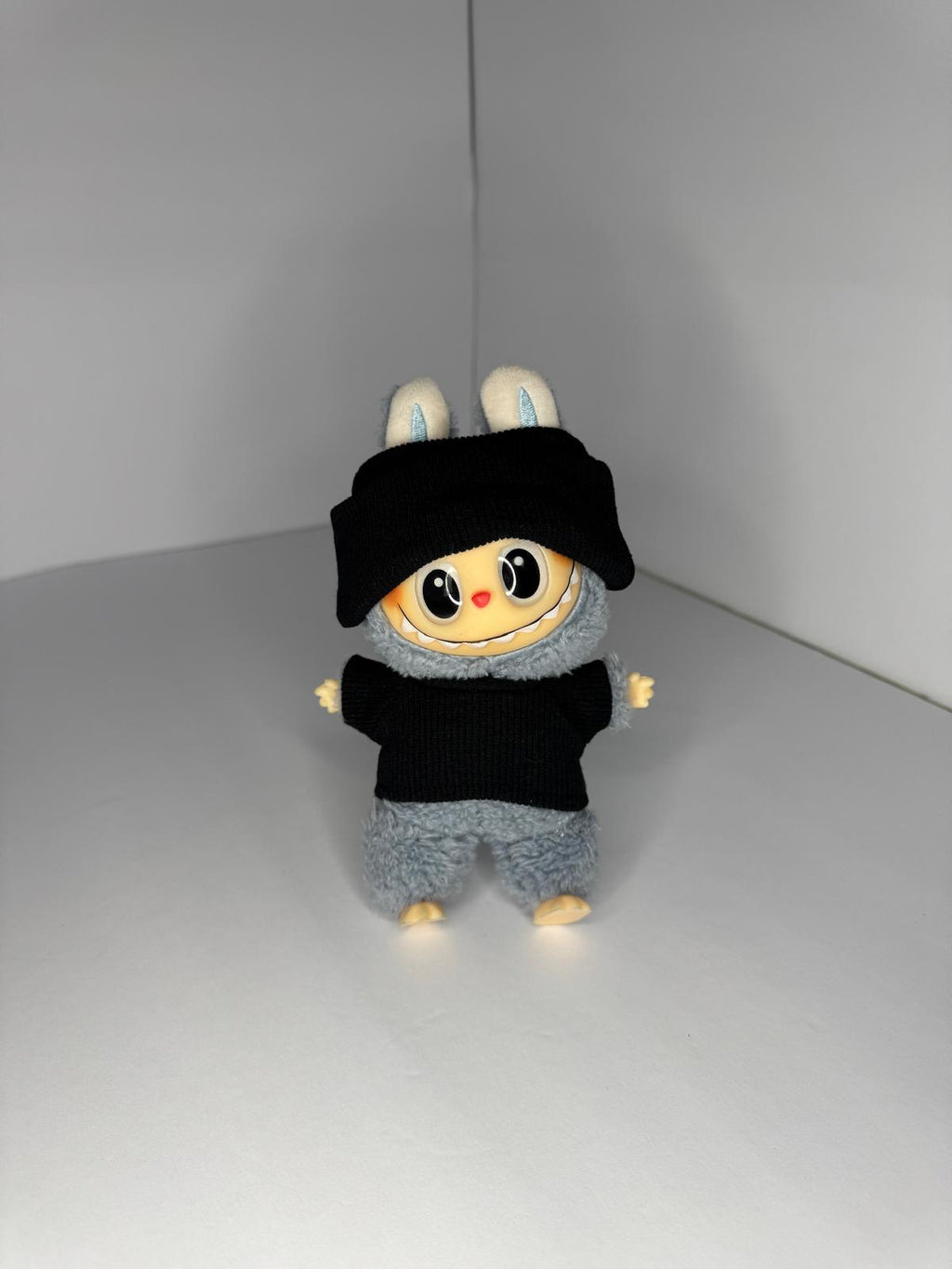 Labubu Black Hood & Overalls Set – Cozy Textures with Playful Charm