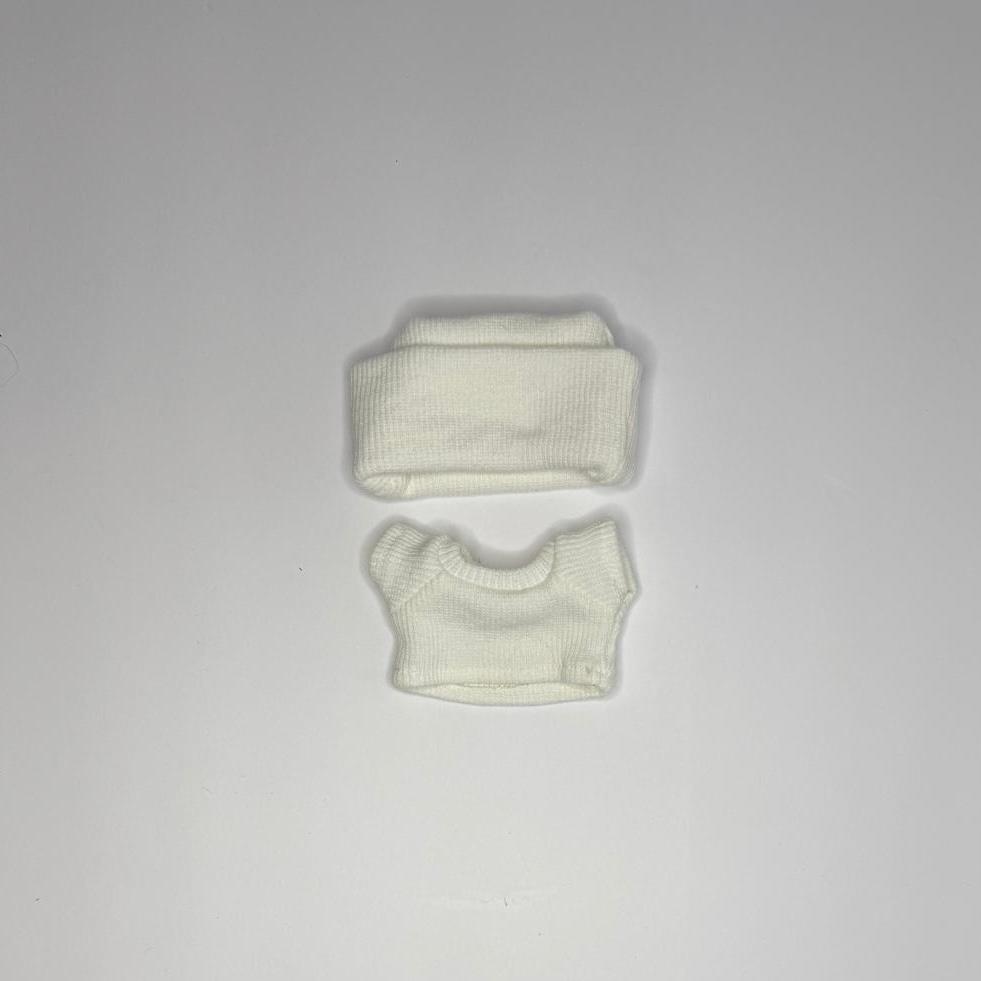 Labubu White Hood & Overalls Set – Cozy Textures with Playful Charm