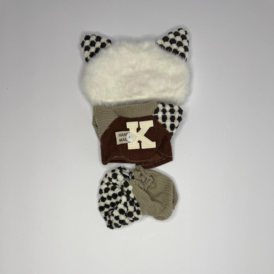 Labubu Ear Vest Set – Textured Neutrals with Handmade Flair